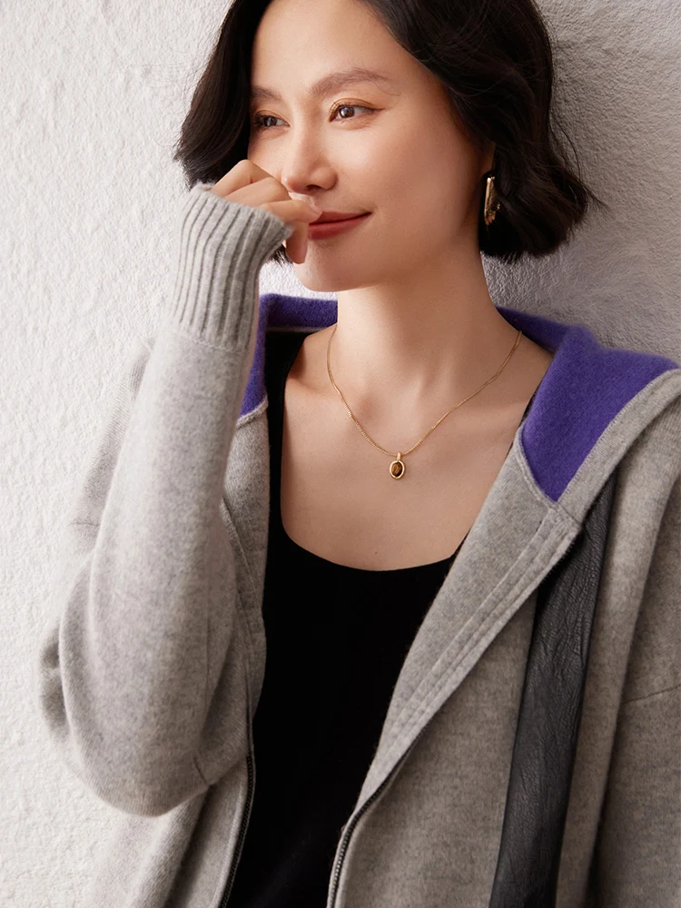 ฤดูใบไม้ผลิฤดูใบไม้ร่วงHoodedสีทึบซิปเสื้อสเวตเตอร์ถักแคชเมียร์เสื้อถักเสื้อกันหนาวผู้หญิงคุณภาพสูงสไตล์เรียบง่ายเสื้อสบาย