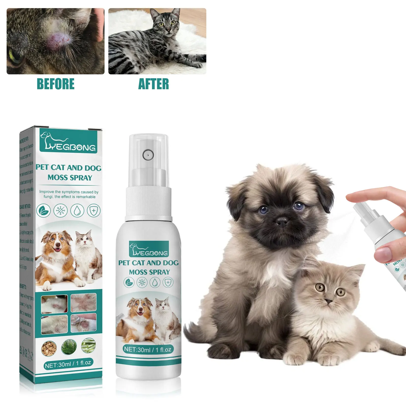 

Pets Skin Relief Spray Skin Problems Care Ringworm Treatment Wound Repair Cleaning Relieving Skin Itching Moss Spray for Dogs