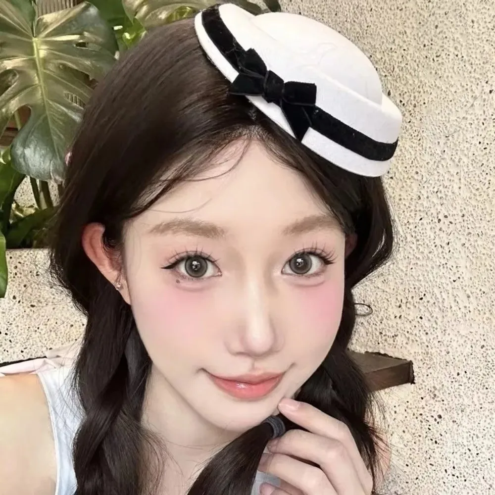 Fashion Hepburn Fedoras Hat Dome Velvet Bow Beret Fascinator Hat Formal Hat Hairclip Beret Bride Wedding Hairpins