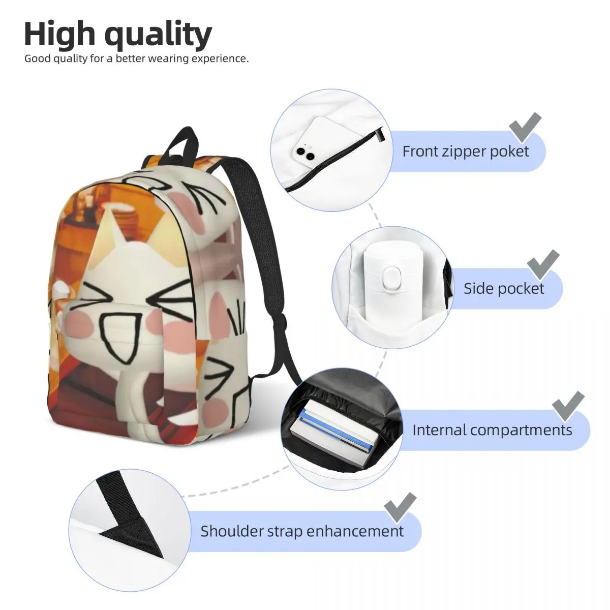 حقيبة ظهر Toro Inoue Cat لطلاب المدارس الابتدائية لرياض الأطفال حقيبة كتب Happy Neko للأولاد والبنات والأطفال من القماش حقيبة نهارية رياضية