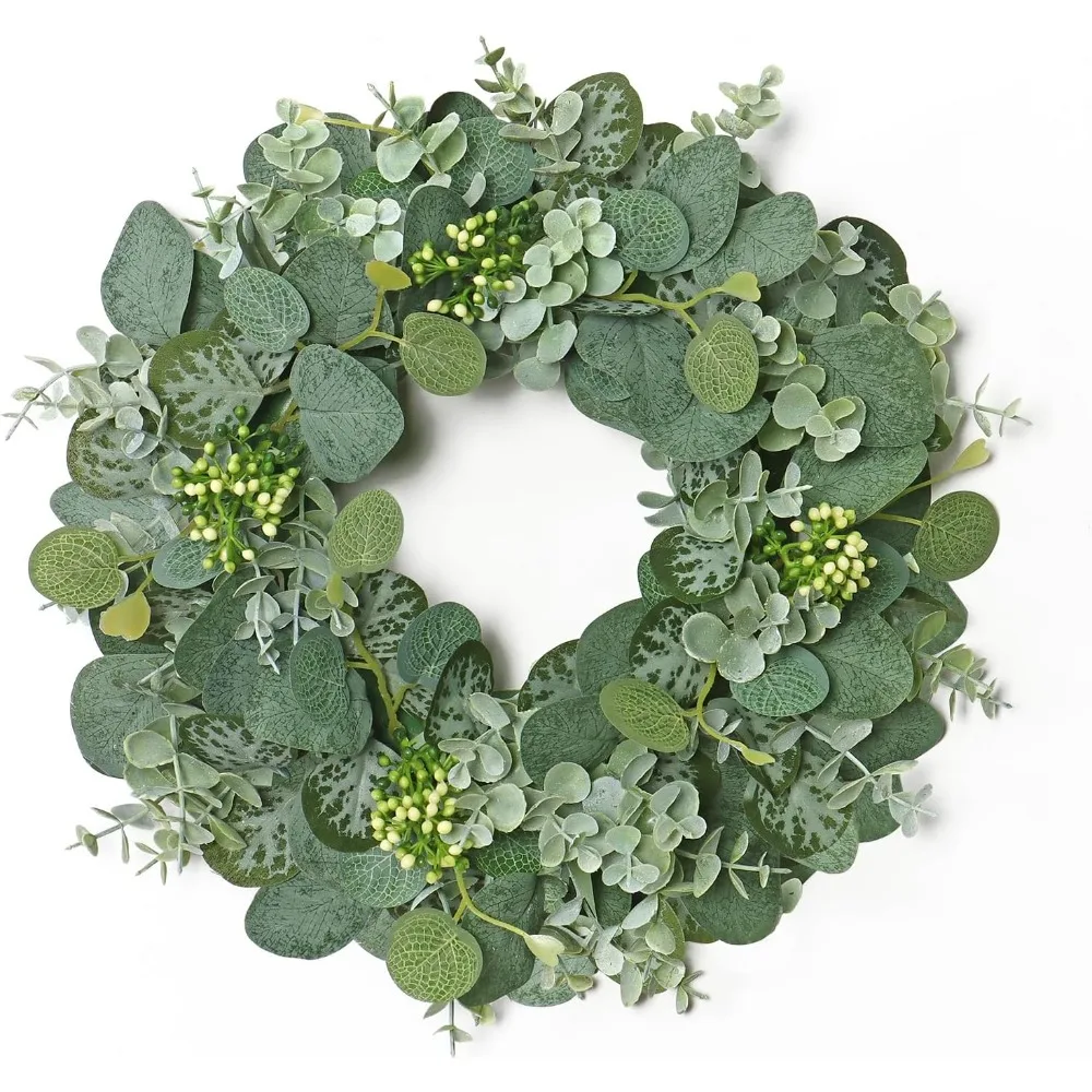 Spring Summer Eucalyptus Wreath for Front Door Large Artificial Greenery Wreath with Realistic Berries and Foliage All Season Farmhouse Decor Indoor Outdoor Rustic Wreath for Garden Wall Window Porch Welcome Hanging