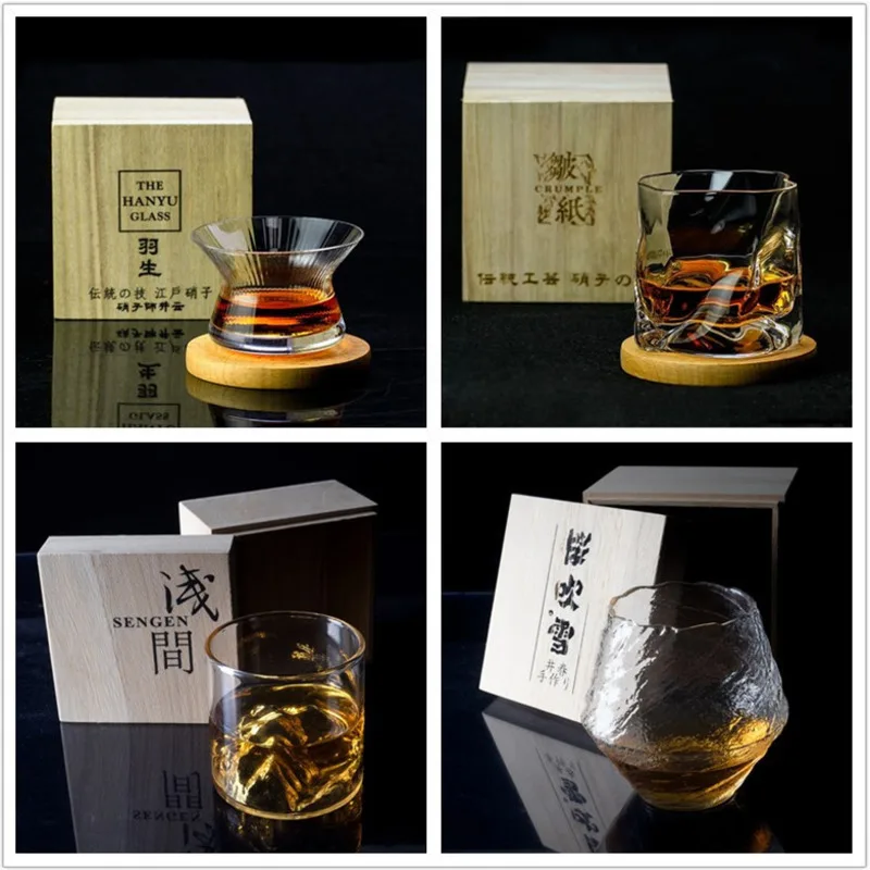 Crystal Whiskey Glass With Wood Box Japanese Glassware Gift Wine Tasting Cup XO Vodka Chivas Cognac Brandy Snifter Dropshipping