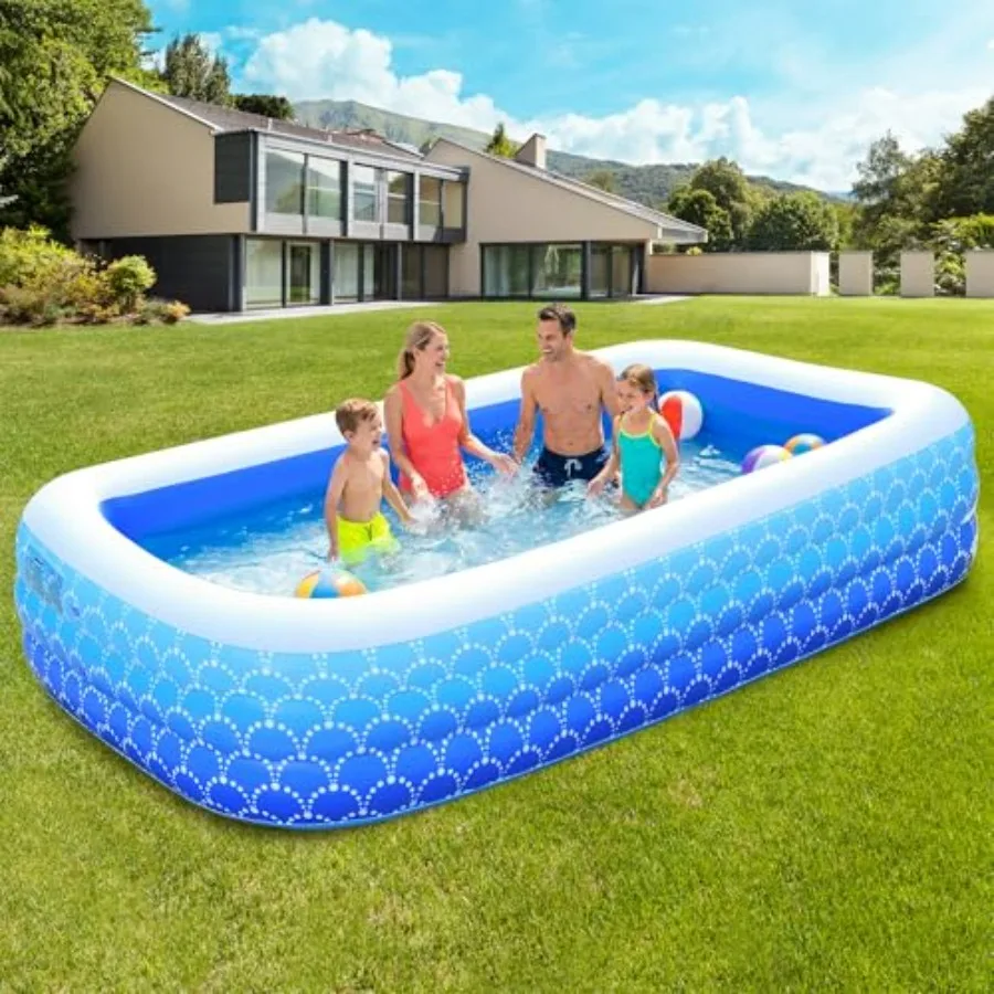 

Inflatable Gradient Blue Swimming Pool for Backyard Garden Summer Water Party, PVC, Blue, Oversized 118×69×25 for and Adults