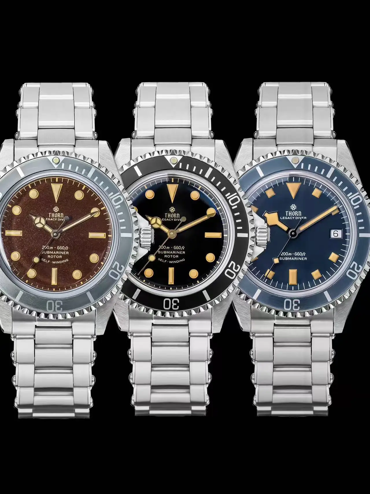 THORN T023 40mm PT5000 reloj automático cristal de zafiro acero 316L esfera Retro tornillo en corona 200m reloj impermeable