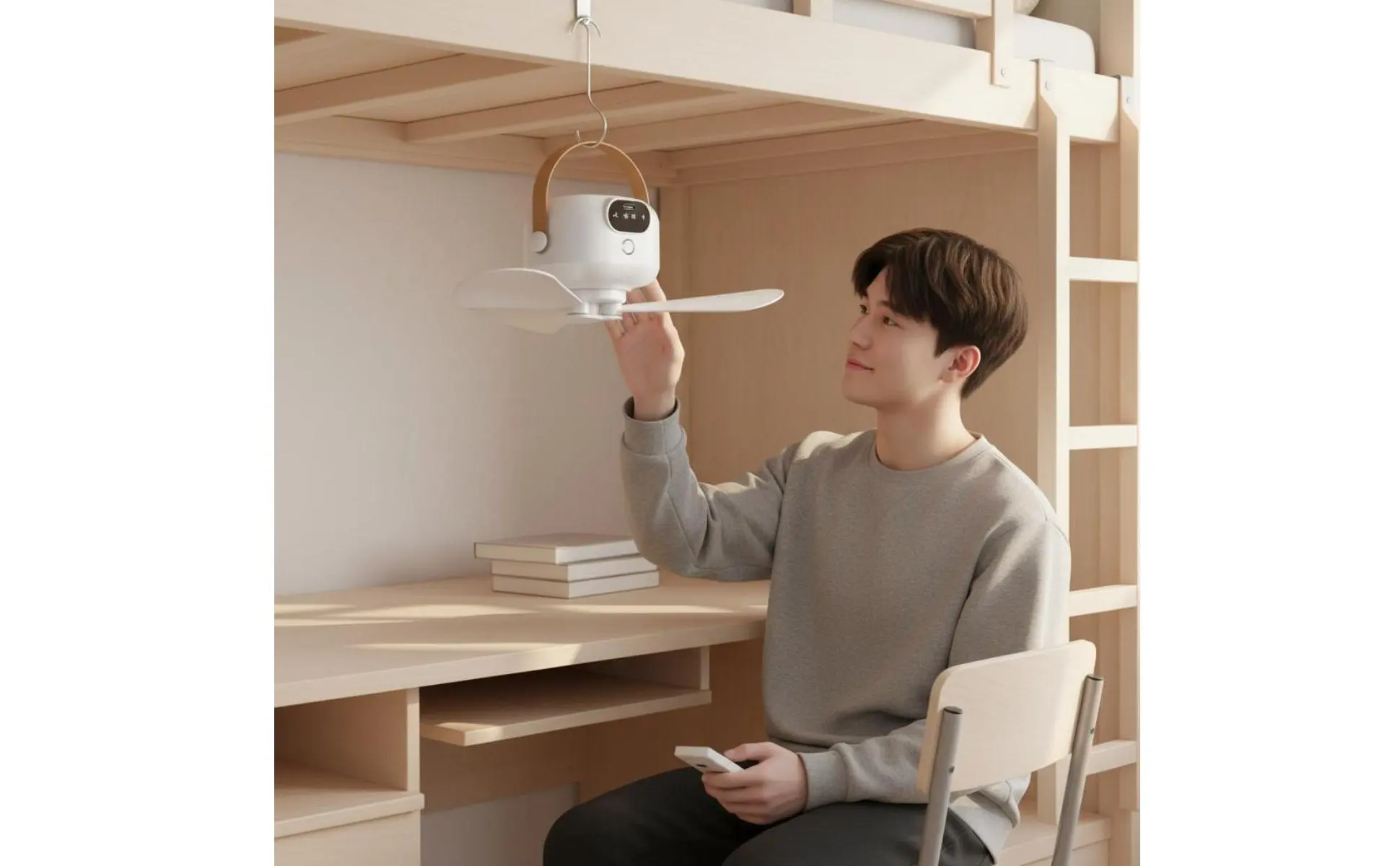 Ceiling Fan Light USB Rechargeable Hanging Ceiling Fan Home Appliance 3 Speed Settings for Students, Dorm Room, Outdoor Camping