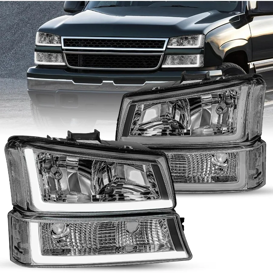 

Подходит для фар Chevy Silverado 2003-2006 годов в сборе, 4 шт. со светодиодной подсветкой DRL 0306 Avalanche, сменные фары в стиле OE, прозрачный Re