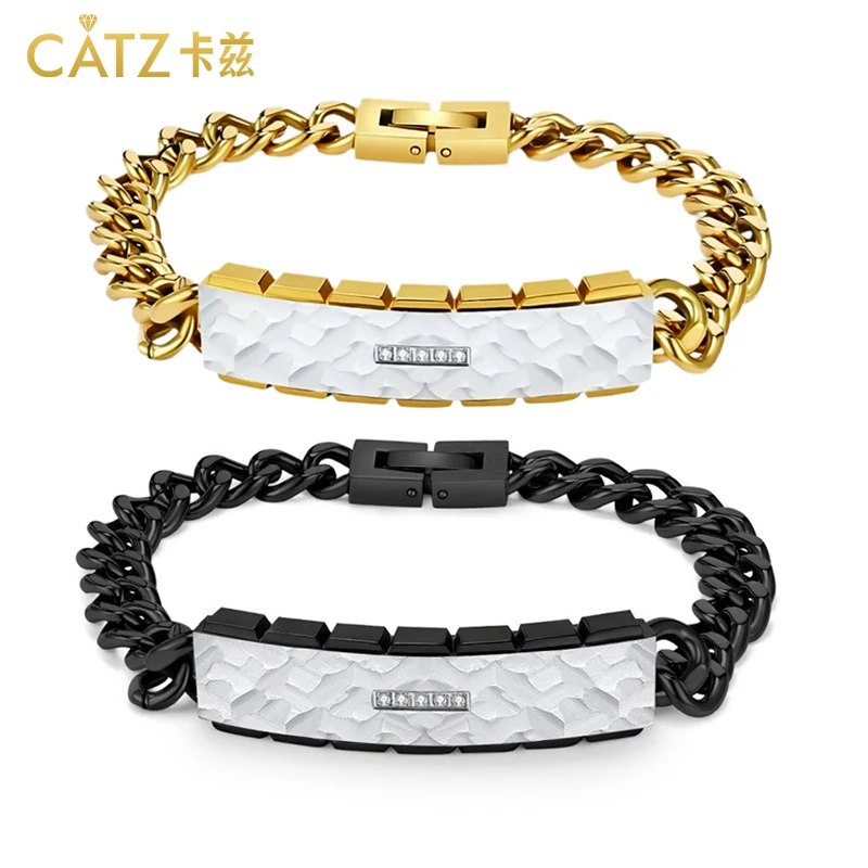 

CATZ High-Quality Stainless Steel Men'S Bracelet, Hand Cut Pattern Inlaid With 5 Cubic Zirconia Stones For Banquet Wear