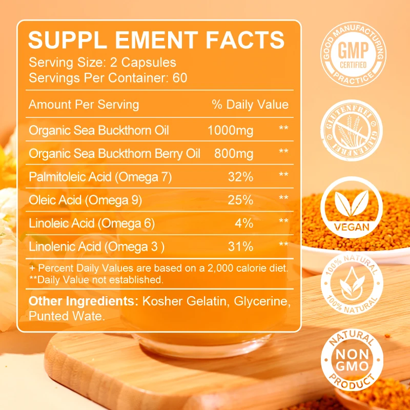 Omega 7 Sea Buckthorn Capsules Soothes Gastrointestinal Tract Support Liver Health Relieve Dry Eye Boost Vision