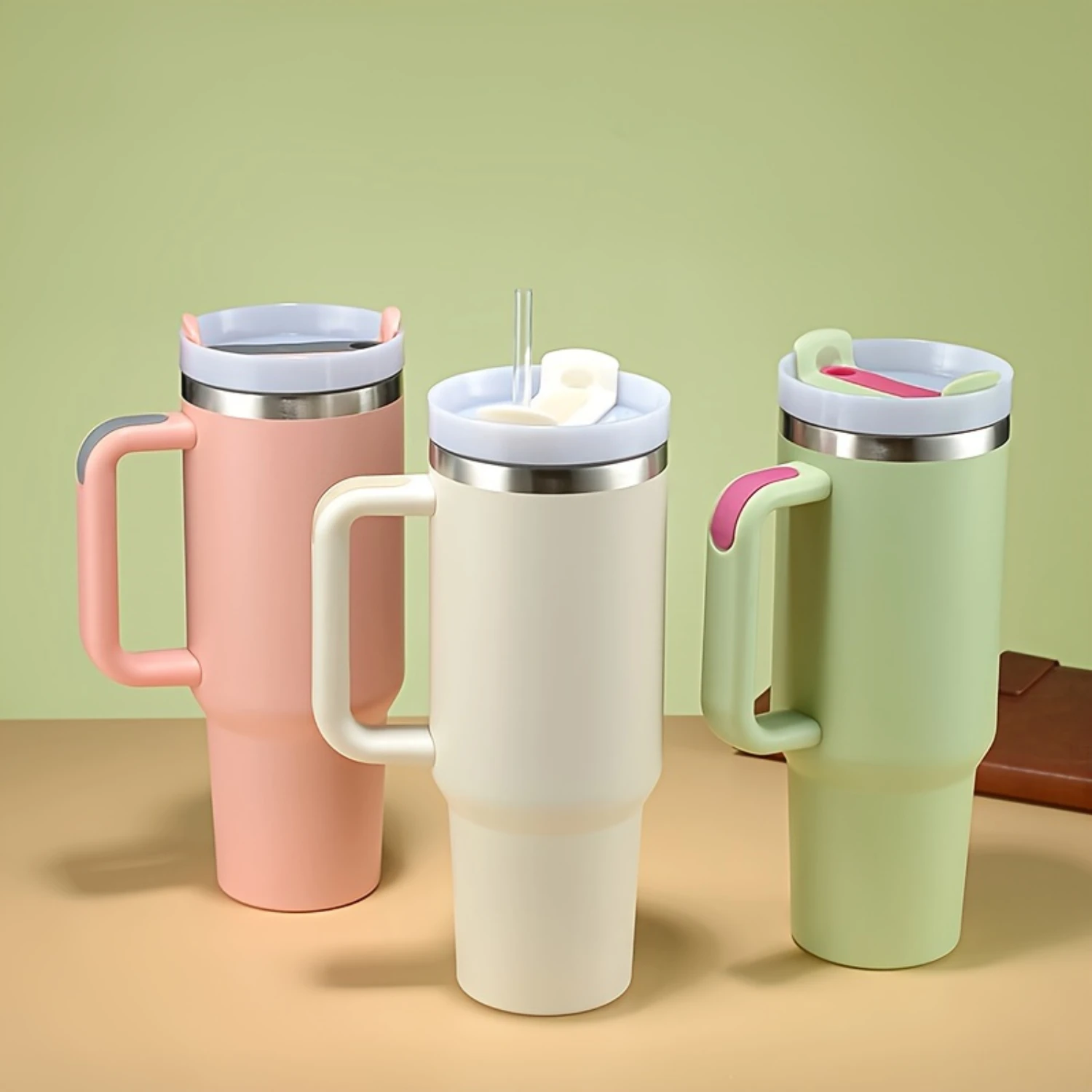 1pc, Tumbler With Lid And Straw, 40oz 304 Stainless Steel Insulated Water Bottle With Handle, Portable Drinking Cups, For Car, ,