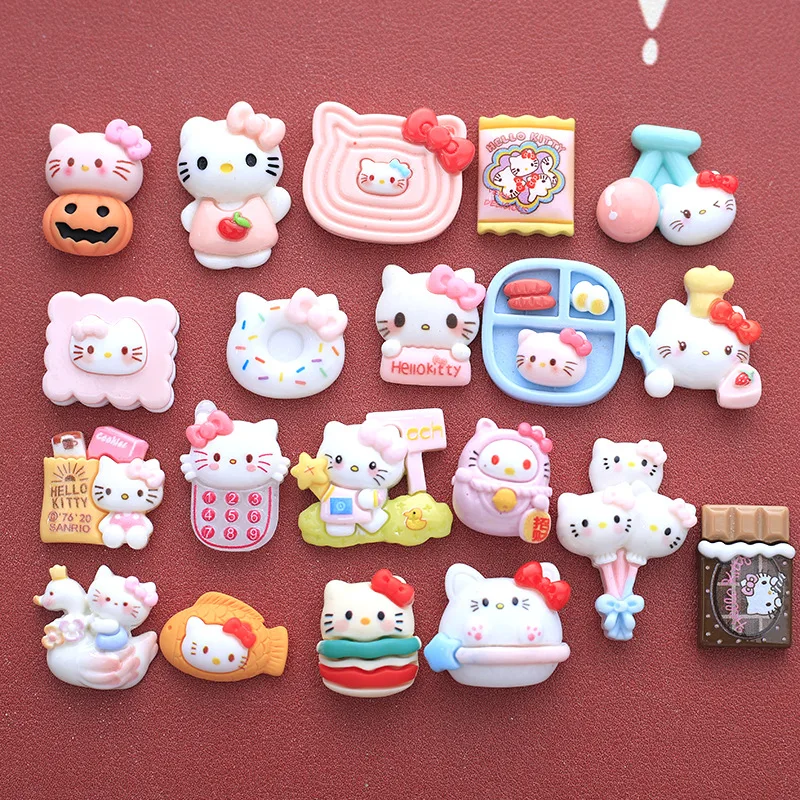 

100pcs Kawaii Resin Cartoon Hello Kitty Flatback Craft DIY for Scrapbook Phone Case Headwear Earrings Keychain Cobochon