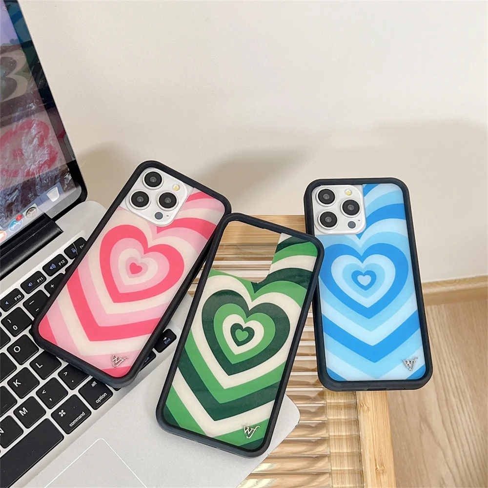 Wildflower 3D lns Pink Blue Gradient Love heart phone Case for iPhone 15 14 13 12Pro Max 14pro 15pro WF Metal sign Cartoon Cover