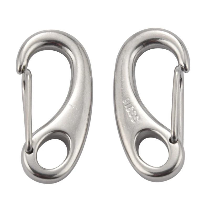 2PCS Boat Marine Stainless Steel Egg Shape Spring Snap Hook Clips Quick Carabiner Outdoor Buckle