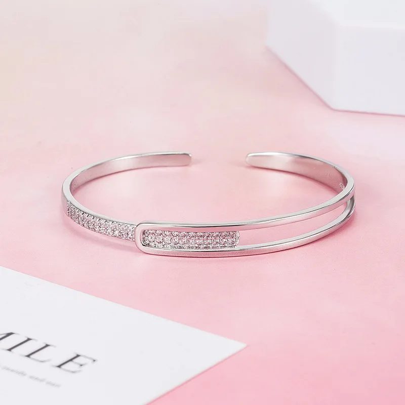 

Buyee 925 Sterling Silver Female Wedding Bangles Circle White Zircon Open Bangles for Women Fashion Fine Jewelry Bangles Gift