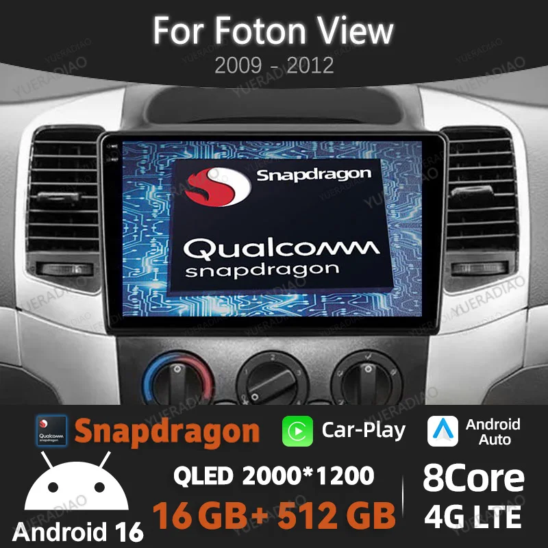 Android 16 Car Radio For Foton View 2009 - 2012 GPS NAVI QLED BT Head Unit Qualcomm Multimedia Video Player 4G LTE 5G WIFI 2DIN