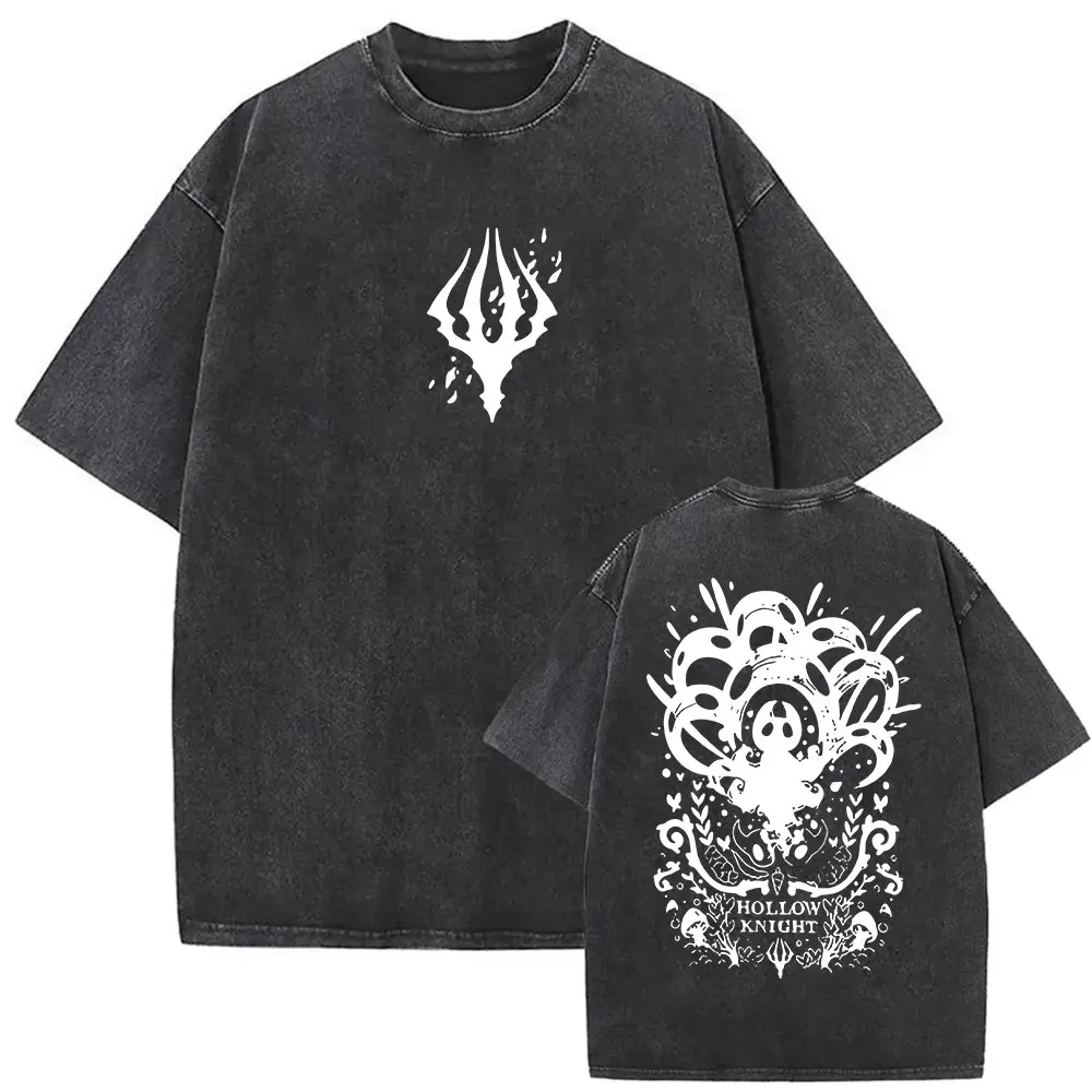 

Vintage Washed Hollow Knight Game Graphic T-Shirts Men Casual Fashion Short Sleeve T Shirt Unisex Loose Cosplay Clothing T-shirt