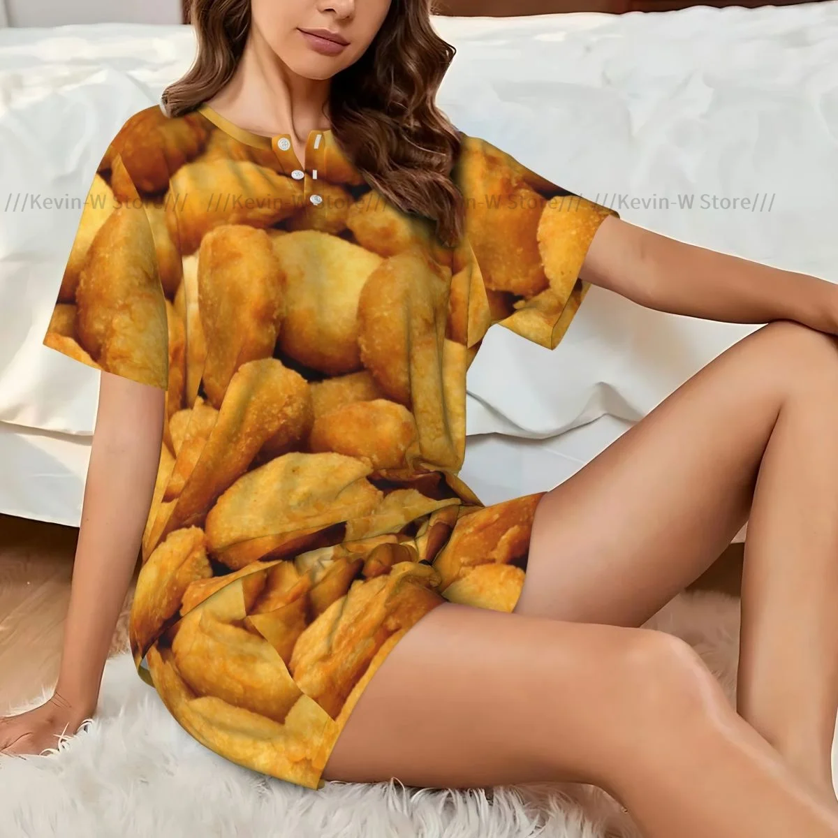 

Женский пижамный комплект с коротким рукавом, вкусные куриные наггетсы, одежда для сна, домашняя одежда для лета, ночное белье