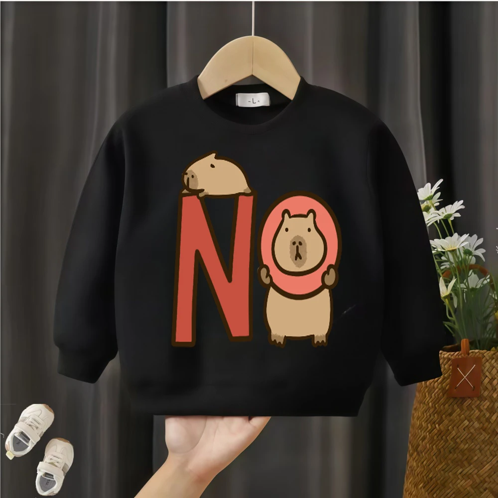Kappa Capybara Sudadera con cuello redondo para niños, top de primavera y otoño con estampado de dibujos animados