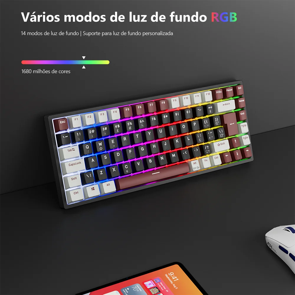 RK Royal Kludge RK84 Brazilian Mechanical Gaming Keyboard 84 Keys RGB Tri-Mode BT5.0/2.4G/Wired Hot-Swappable Wireless Keyboards