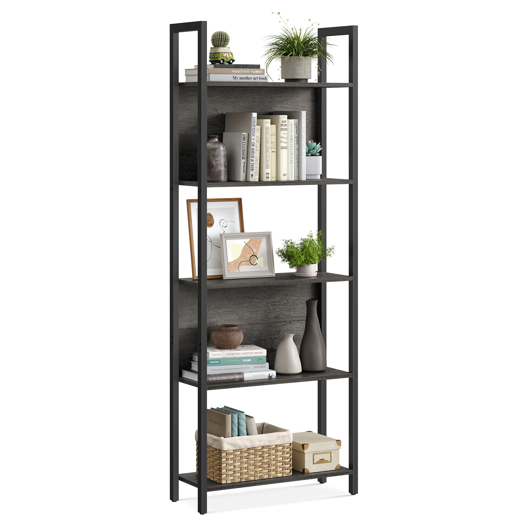 

VASAGLE 5-Tier Bookshelf, Book Shelf, Industrial Bookcase, with Steel Frame, for Living Room, Home Office, Bedroom