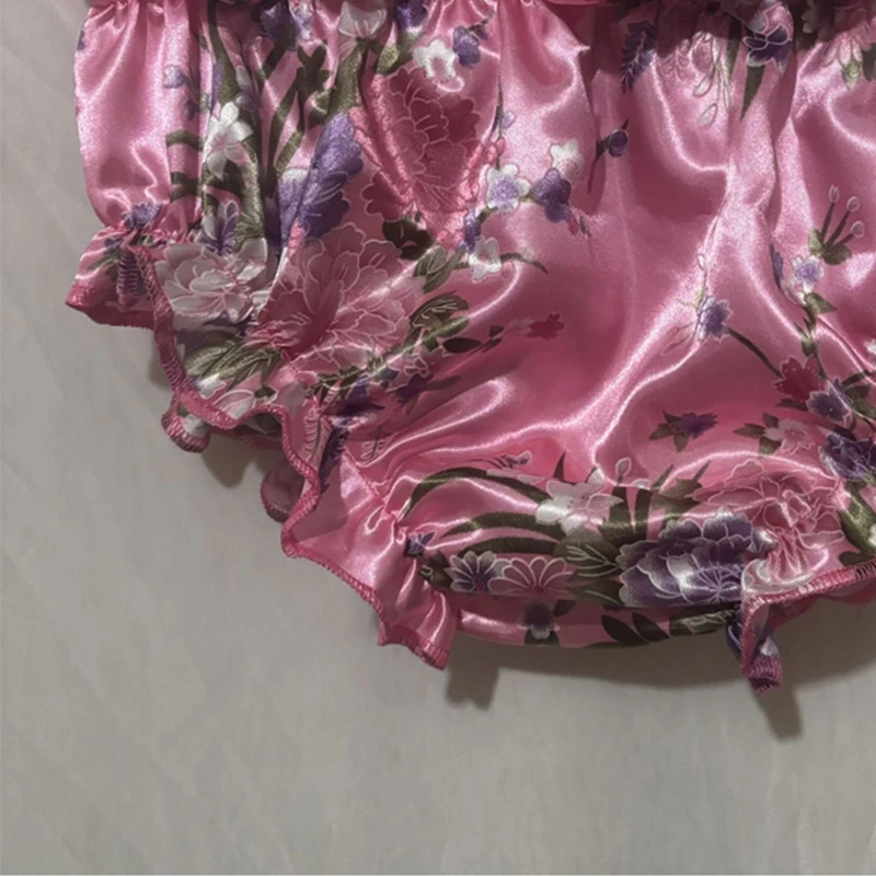 Mutandine da uomo con volant floreali lucidi Slip lingerie setosi a vita bassa da donna Intimo taglie forti Mutande sexy