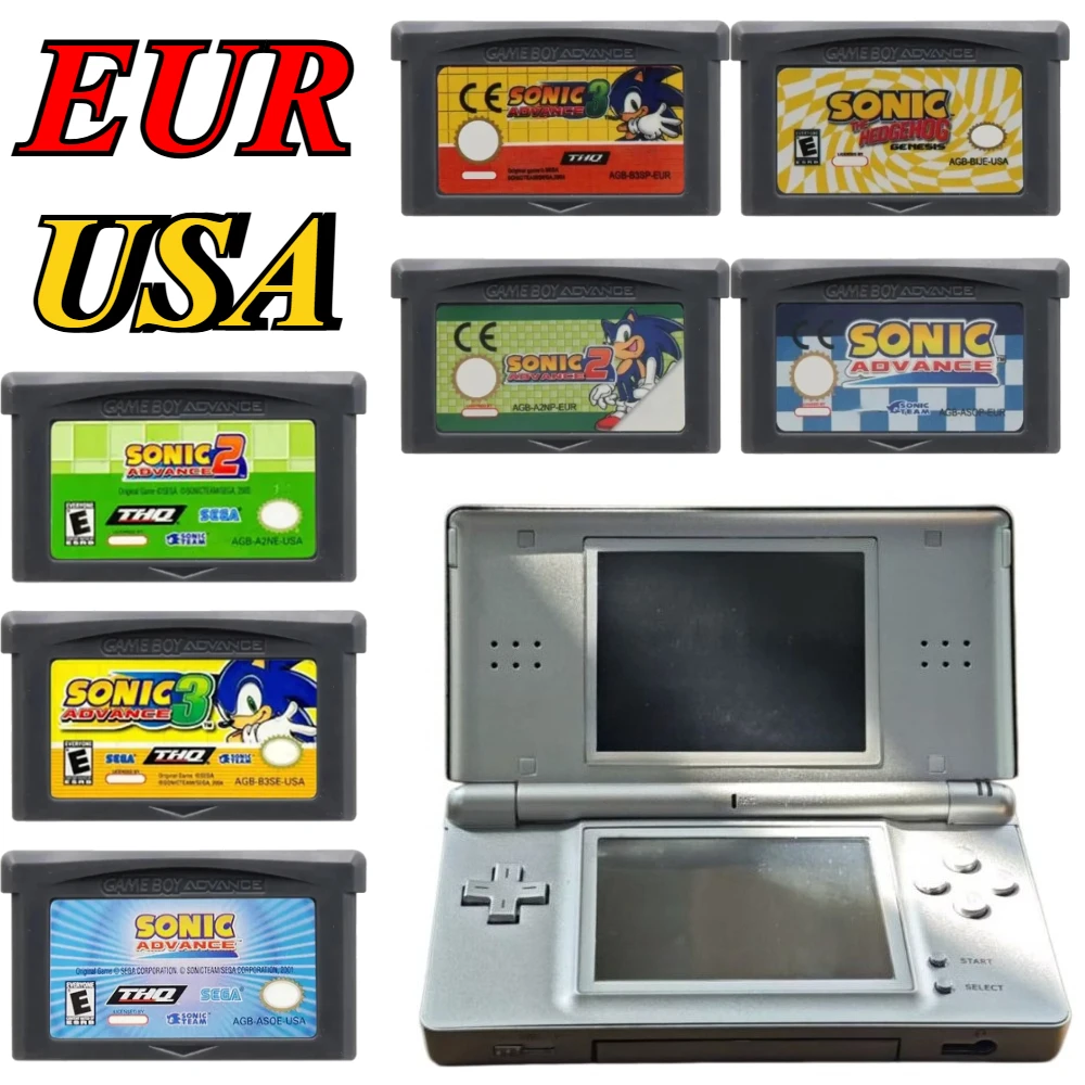 

Игровой картридж Sonic the Hedgehog GBA, версия для США/Европы, Sonic Advance 1 2 3 для Advance GBA SP NDS, классическая коллекция ретро-игр