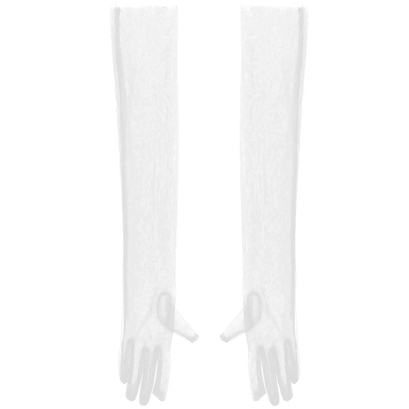 

1Pair White Opera Gloves Sheer Mesh Tulle Long Gloves for Wedding Bride Formal Party Evening Gown Elegant Arm Showcase