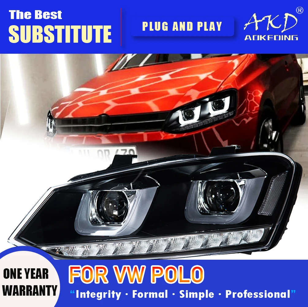 

AKD Head Lamp for VW POLO LED Headlight 2009-2018 Headlights POLO DRL Turn Signal High Beam Angel Eye Projector Lens