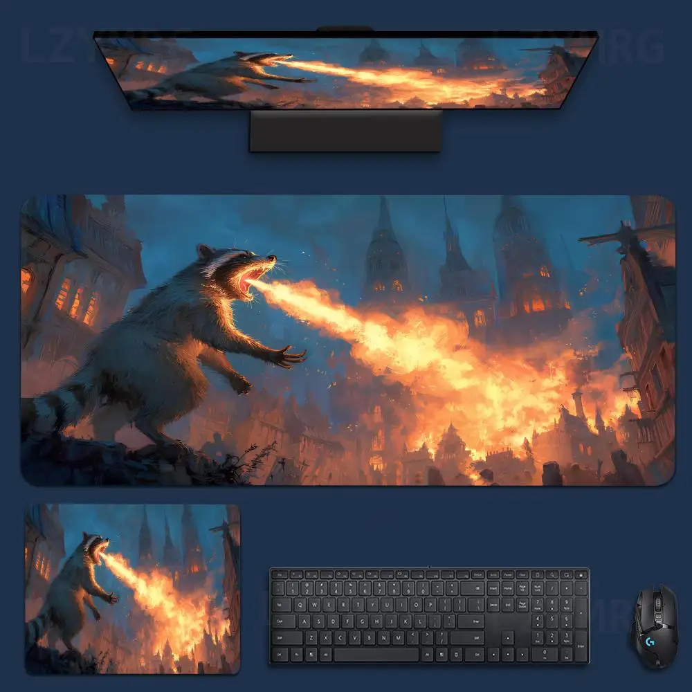 

Коврик для игровой мыши с изображением енота — дизайн с изображением енота, нескользящая резиновая основа, изготовленный для настольных игр, с пейзажем енота и замка