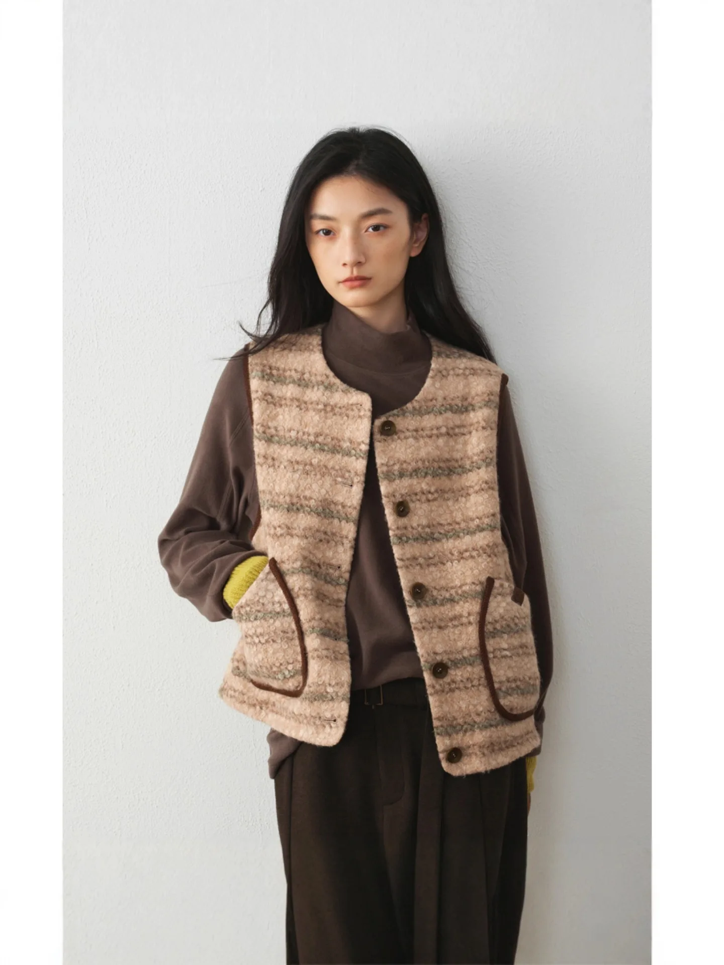 

Vests Waistcoats Thick Womens Woman Autumn Lambswool Oversized Draped Grunge Academia Layered Patchwork Comfortable Preppy Style