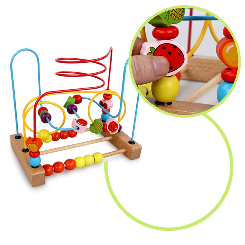 Holzfrüchte Perle Labyrinth Roller pädagogische Abacus Perlen Kreis buntes Aktivitätsspiel für Kinder räumliche Fantasie