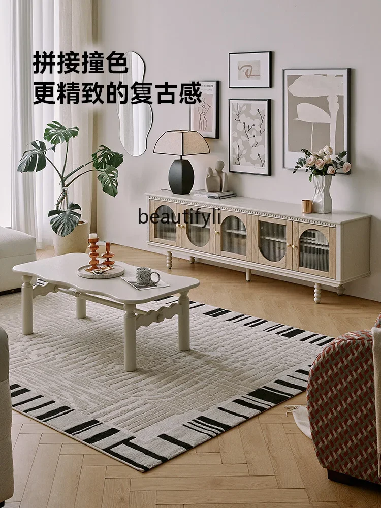 

French cream style solid wood TV cabinet floor-to-ceiling living room American retro storage cabinet