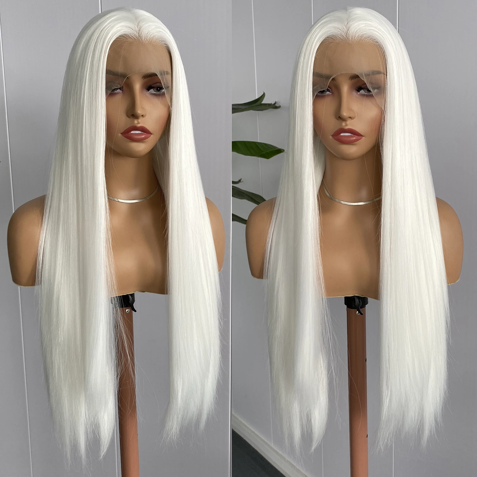 AIMEYA الأبيض الدانتيل شعر مستعار أمامي الاصطناعية طويلة حريري مستقيم الباروكات للنساء 13x4 غلويليس شعري طبيعي ارتداء اليومي تأثيري حفلة #1