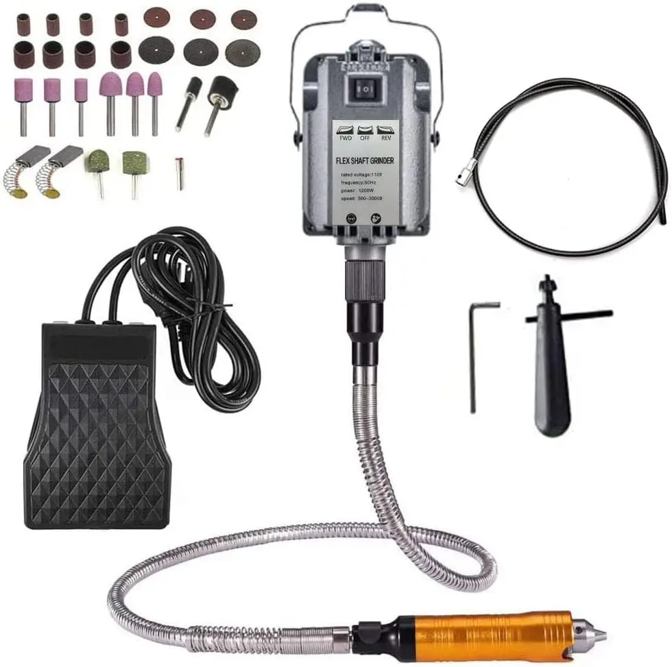 

Вращающийся инструмент для шлифовальной машины с гибким валом мощностью 1200 Вт с ножной педалью, вращение вперед/назад для металлообработки и ремонта ювелирных изделий