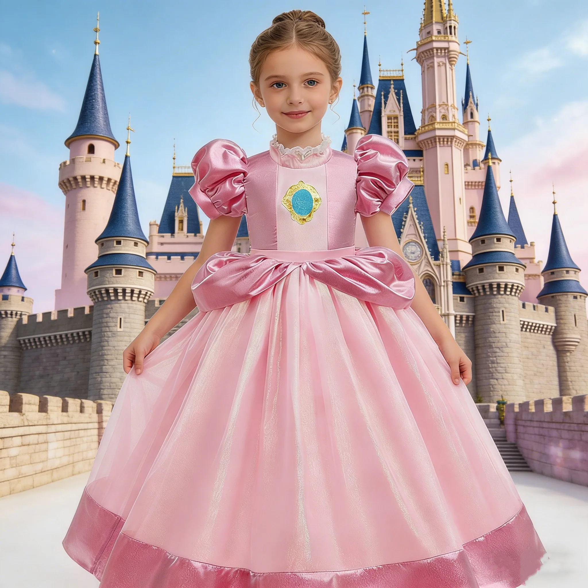 Pink princess peach performance costume 3-10 years old children dance costume kidsElegant dress for girl birthday party dress