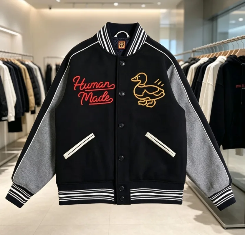 HUMAN MADE Vintage Varsity Jacket Heart Duck Patch Japanese Preppy Style Unisex
