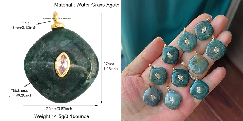Jade Achat Amethyst Amazonit Wasser Gras Lapis Lazuli Charm Anhänger, 18K echt vergoldet Schmuck für Halskette Handwerk Herstellung S79 – Detail 11