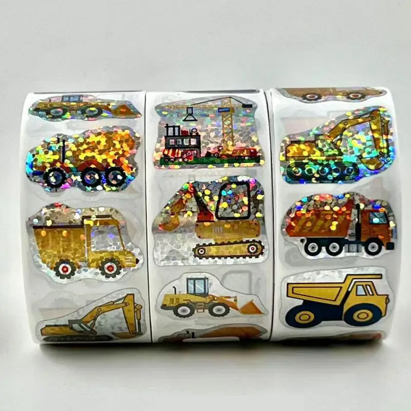 

500pcs Laser Cars and Trucks Stickers Party Supplies Pack for Boys, Vehicle Stickers With Fire Trucks, Construction, Buses Gifts