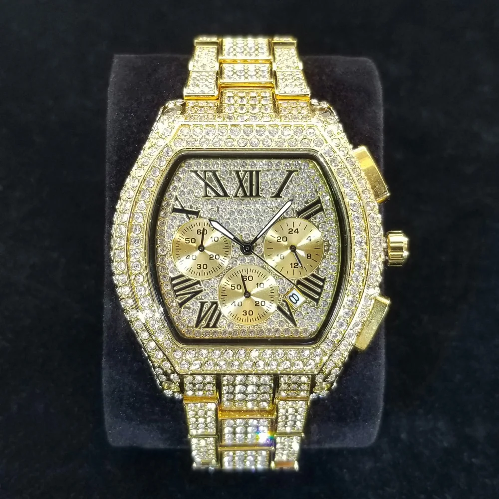 Bling Diamond Watches for Men Fashion Stainless Steel Quartz Wristwatch Hip Hop Gold Waterproof Timer Clock Relogio Masculinoio