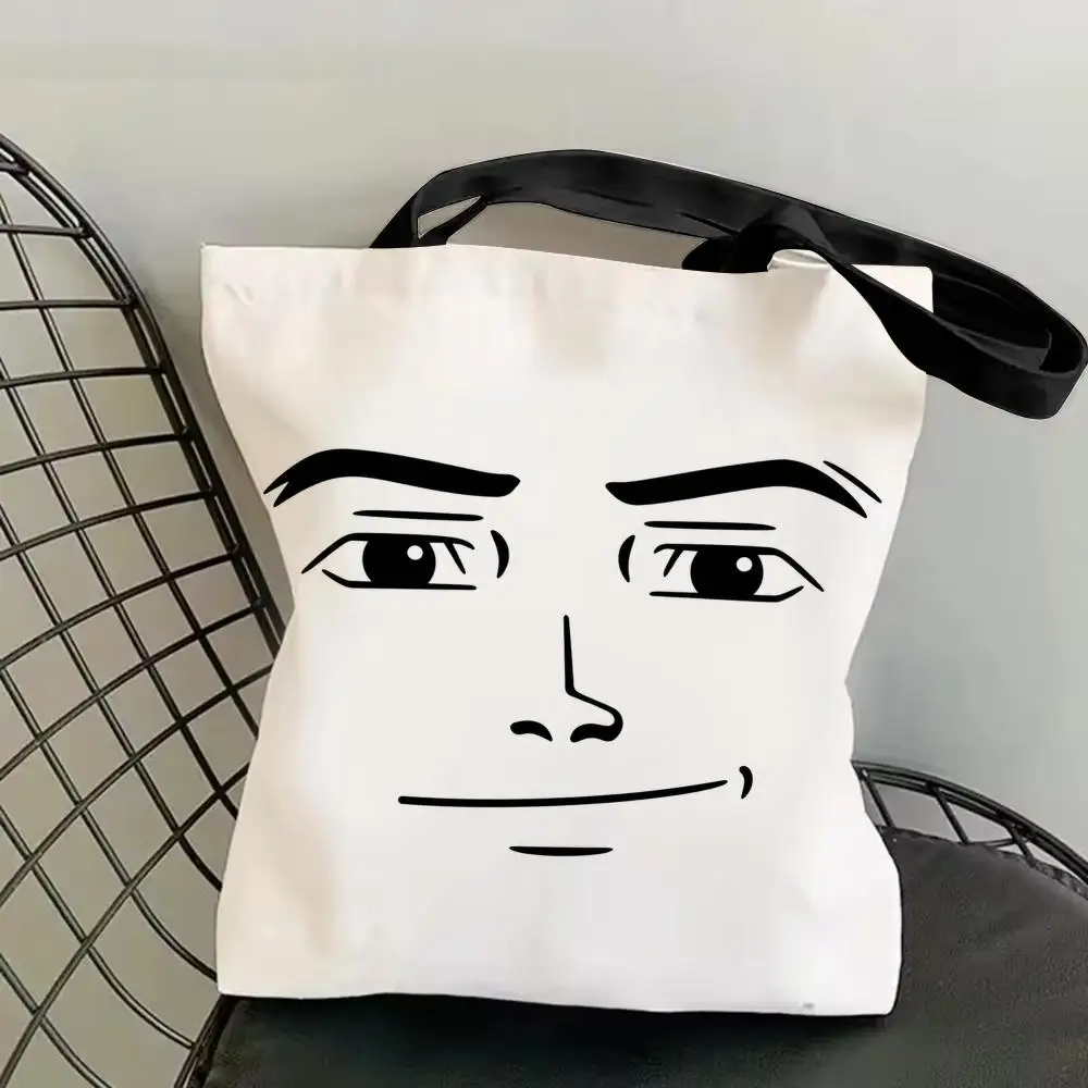 Meme Face Comfortable Funny Storage Bags Canvas Double-Sided Print Shoulder Handbag Reusable Shopping Durable Tote Bag