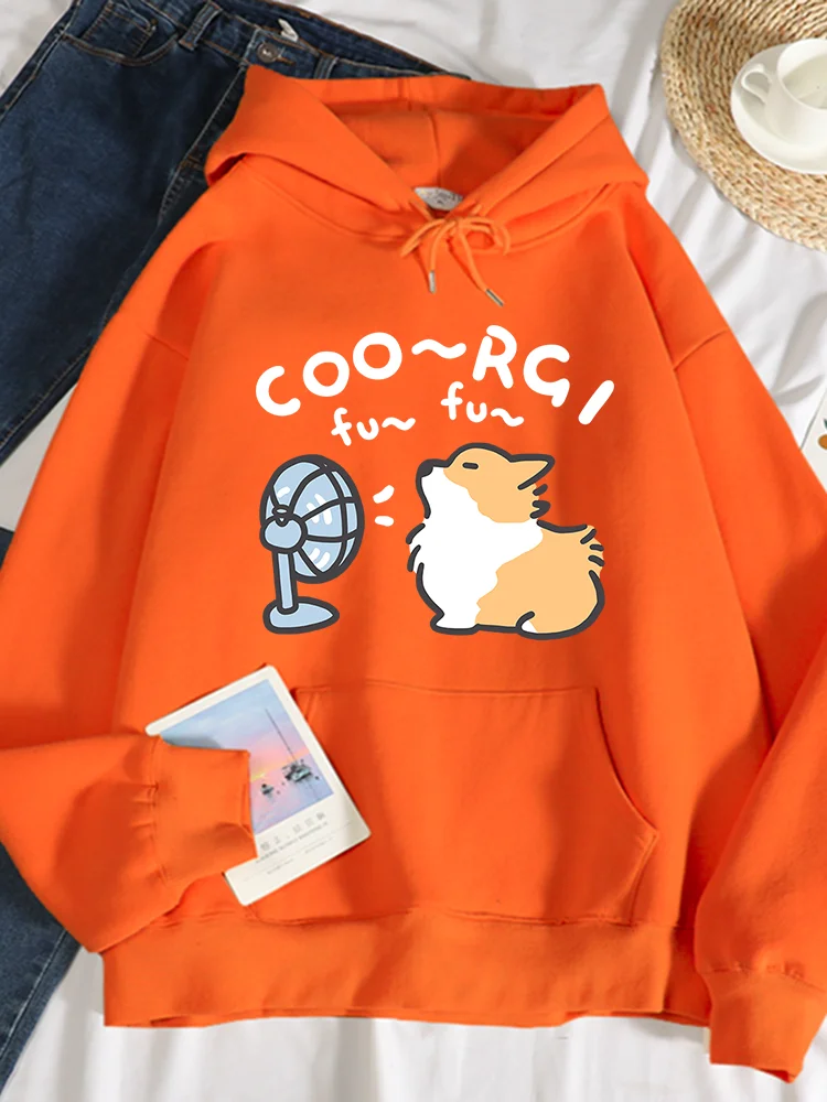 Hair Blowing Corgi Dog Printing Hooded Womens Autumn Soft Comfortable Hoodies Casual Warmth Hoodie Street Fashion Clothing