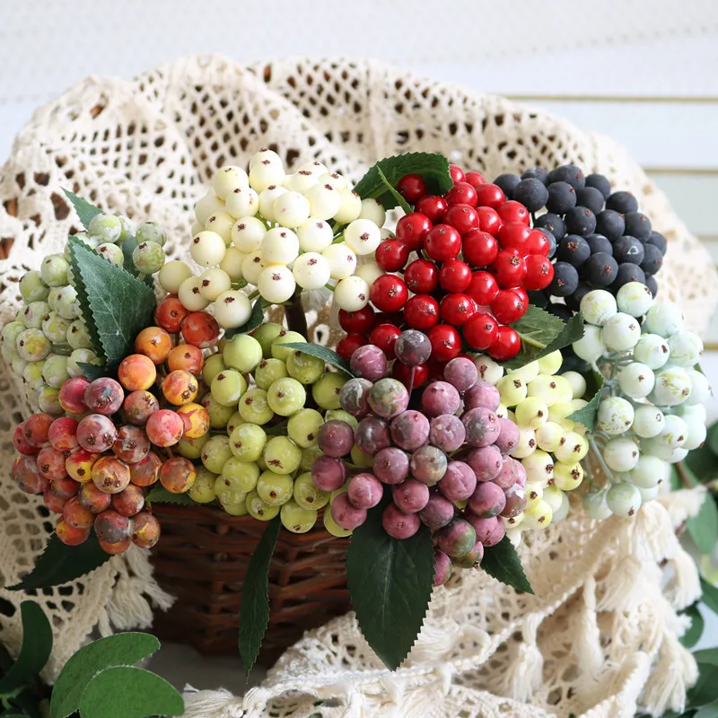 Berry Artificial Flowers Bouqute Plastic Fake Flowers For Home Decor Christmas Garden Wedding Decoration Faux Plant Accessories