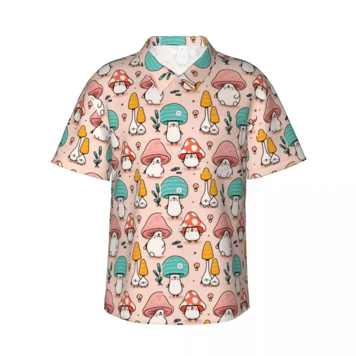 Cute Fantasy Mushroom Casual Shirt Cartoon Pink Blue Art Novelty Summer Shirts Male Beach Fashion Design Oversized Blouses