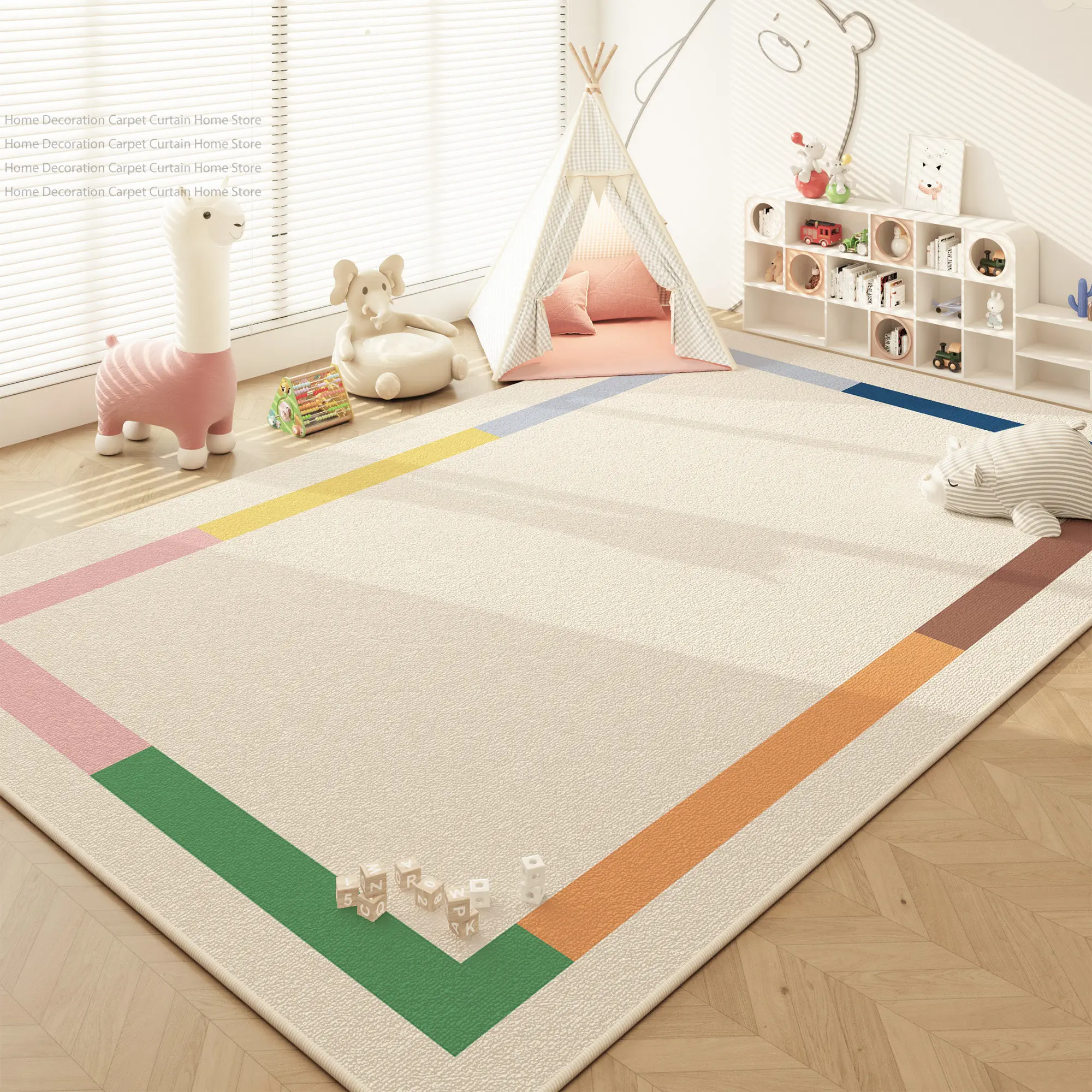 Nordic Colorful Cream Cartoon Soft Plush Carpet Kids Bedroom Large Area Rug Non-slip Washable Baby Play Game Crawling Floor Mats view 3