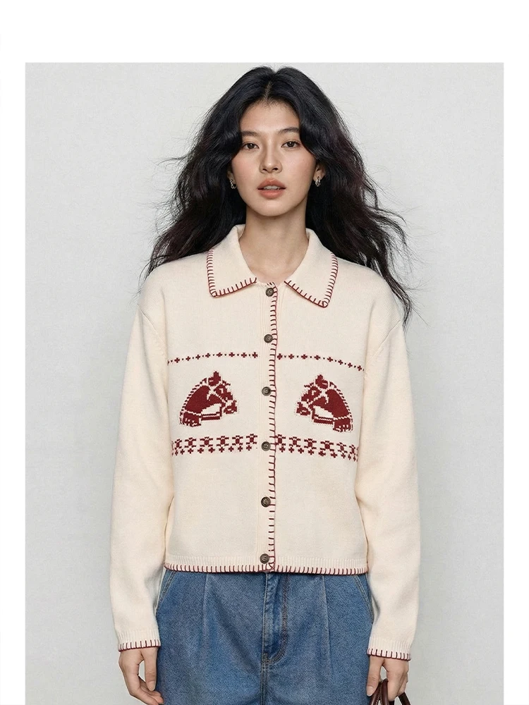 

Forever 2 Retro Sle Knitted Cardigan Sweater Year Lunar Zodiac Coat Comfortable Long Sve round Ne Button up Girls