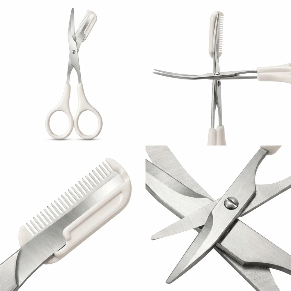 1pc/24pcs Stainless Steel Eyebrow Trimming Scissors With Comb Rounded Tip Eyebrow Trimming Makeup Tool Safe Trimming