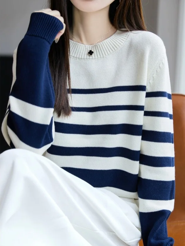 Marque sortie couleur Blo rayure tricots longue Sve coupe ajustée vêtements intérieurs contraste couleur décontracté Sle doux coton mélange haut