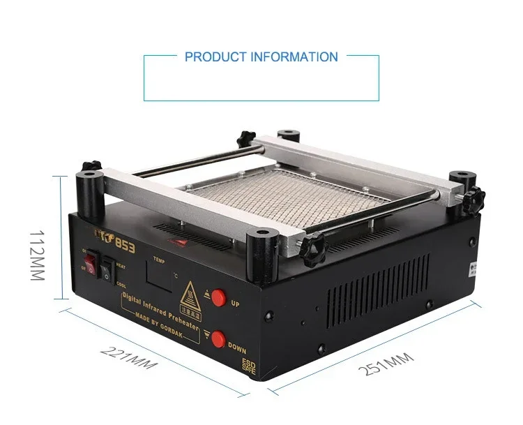 Temperature Control Rework Station   853 IR Preheater Station Lead Free Infrared Preheating Station