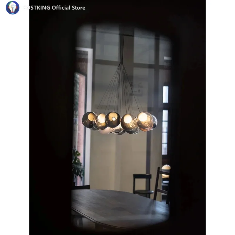 اليدوية الزجاج المزجج الملون فقاعة الثريات أنيقة بريق المنزل المطبقين LED G9 عكس الضوء الإنارات تعليق 32 ألوان