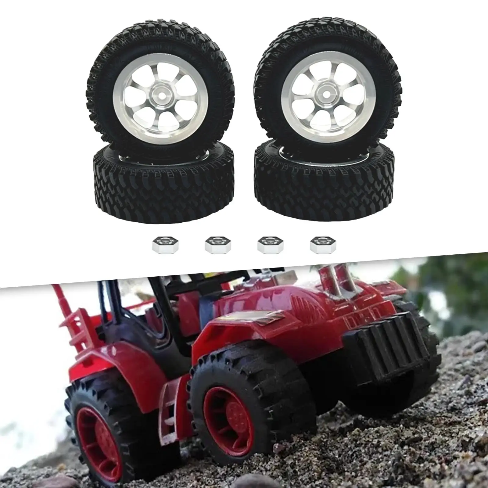 4 pezzi ruote e pneumatici per auto RC pneumatici per auto cingolate RC per MN128 MN86 1/12 RC Car Argent