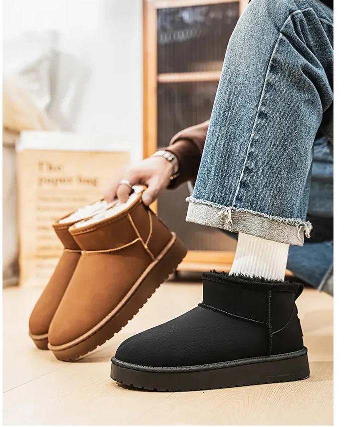 2024 Comfortable women Leather Ankle Boots Handmade  Casual Shoes Outdoor  Winter Slip on Shoes Warm Plush Fur Snow Footwear